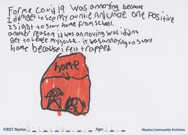 Message and drawing expressing the impact of the COVID-19 pandemic by Sicilia, age 11.