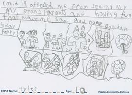 Message and drawing expressing the impact of the COVID-19 pandemic by Tyler, age 10.