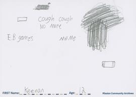 Message and sketch expressing the impact of the COVID-19 pandemic by Keenan, age 12.