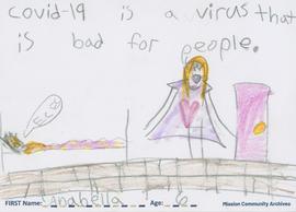 Message and drawing expressing the impact of the COVID-19 pandemic by Anabella, age 6.