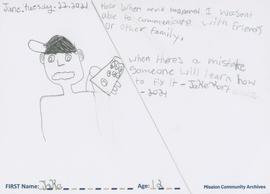 Message and drawing expressing the impact of the COVID-19 pandemic by Jake, age 12.