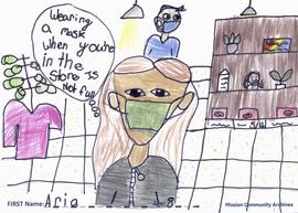 Message and drawing expressing the impact of the COVID-19 pandemic by Aria, age 8.