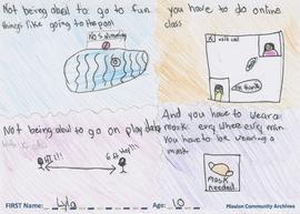 Message and drawing expressing the impact of the COVID-19 pandemic by Lyla, age 10.