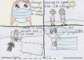 Message and drawing expressing the impact of the COVID-19 pandemic by Sami, age 11.